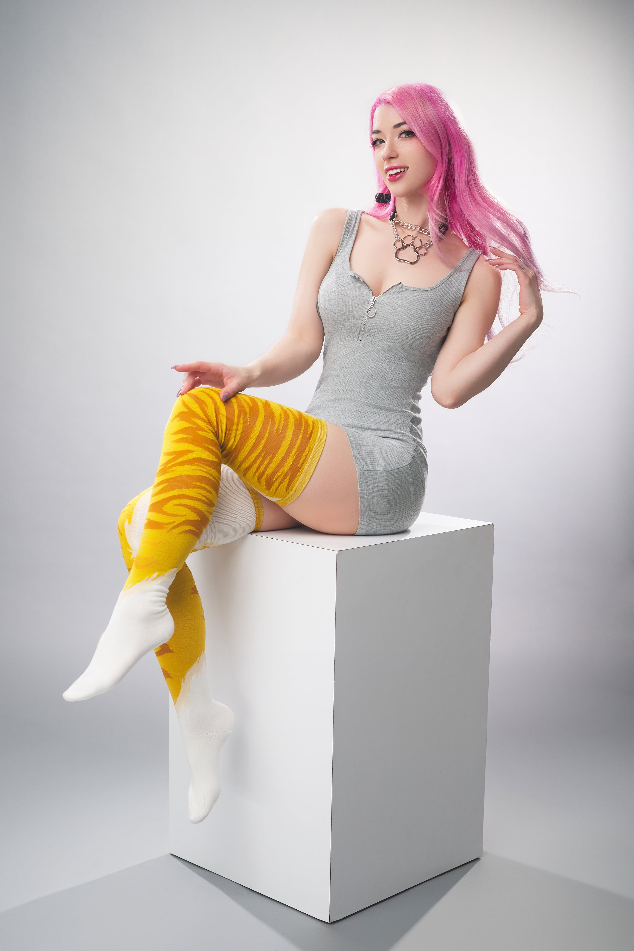 “Just Plain” ToeBeanies Orange Tabby Cat Thigh-High Socks