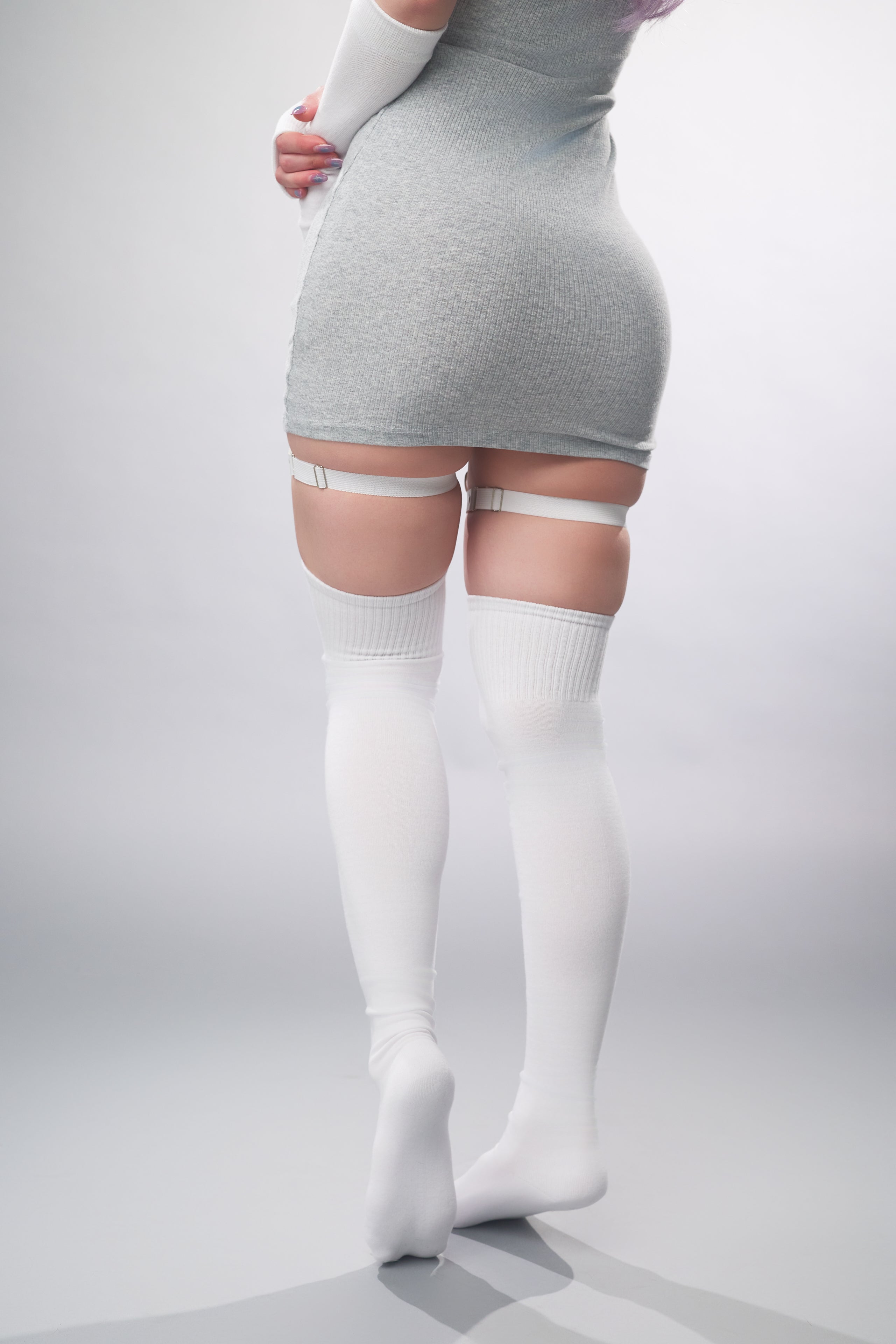 “Just Plain” ToeBeanies White Thigh-High Socks