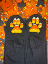 Load image into Gallery viewer, &quot;Candy Corn&quot; ToeBeanies Black Thigh-High Socks