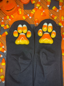 "Candy Corn" ToeBeanies Black Thigh-High Socks