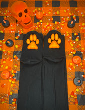 Load image into Gallery viewer, Halloween Orange ToeBeanies Black Thigh-High Socks