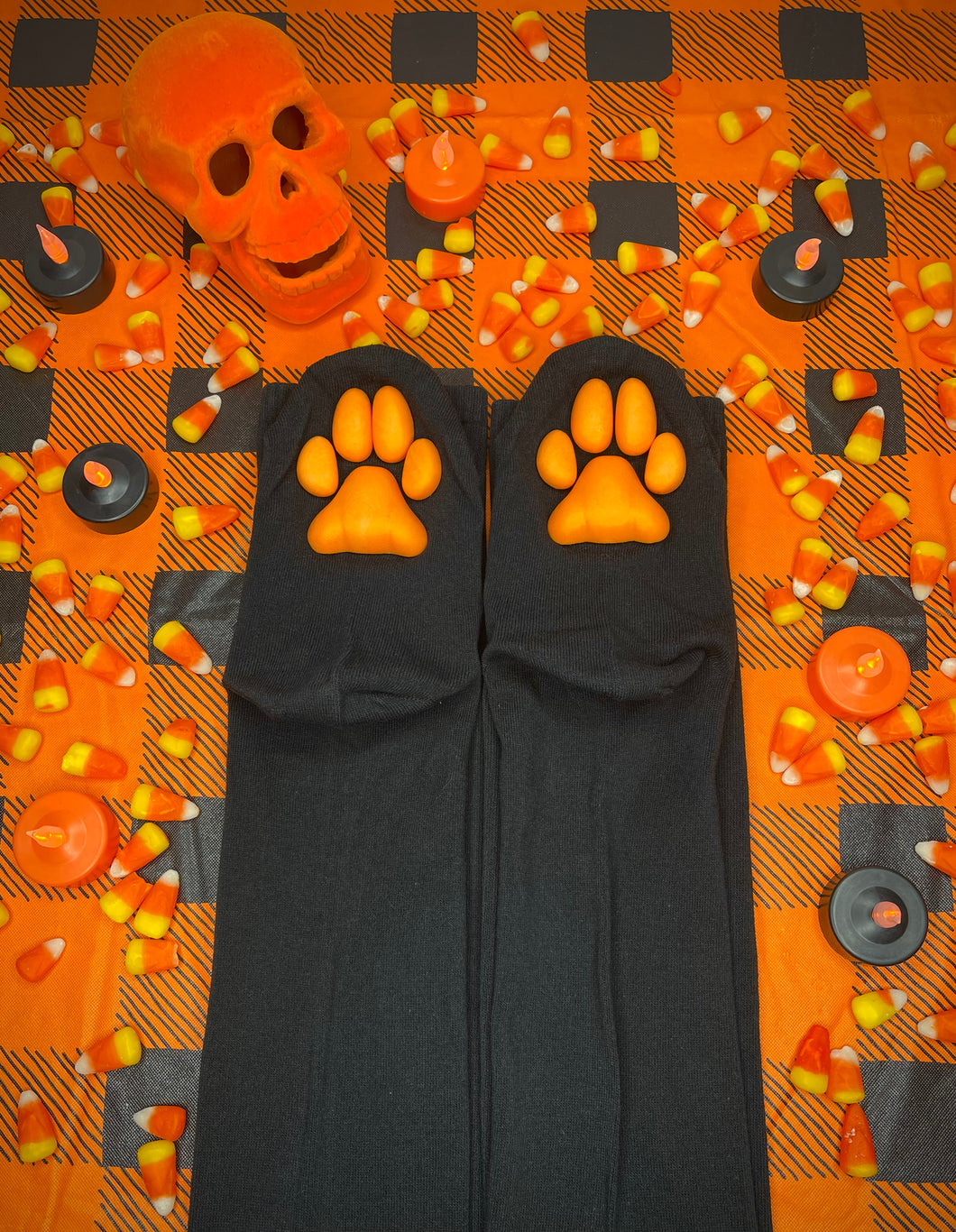 Halloween Orange ToeBeanies Black Thigh-High Socks