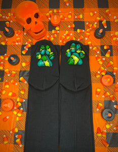 "Green FrankenBeanies" ToeBeanies Black Thigh-High Socks