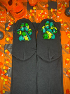 "Green FrankenBeanies" ToeBeanies Black Thigh-High Socks
