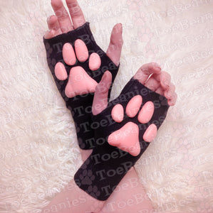 PREORDER ToeBeanies Pink Kitten Pawpads on Black Mittens