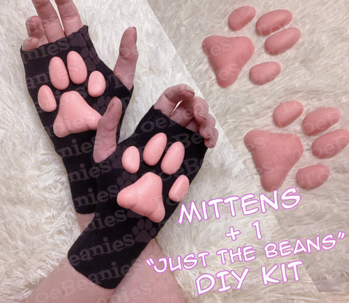 PREORDER SET OF ToeBeanies Pink Kitten Pawpads on Black Mittens + 