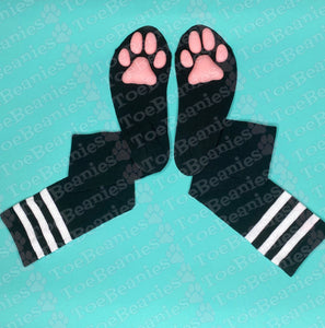 PREORDER Pink ToeBeanies on Black w/ White Striped Socks