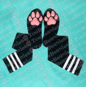 PREORDER Pink ToeBeanies on Black w/ White Striped Socks