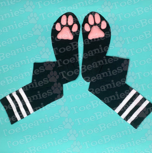 PREORDER Pink Kitten ToeBeanies on Black w/ White Striped Socks