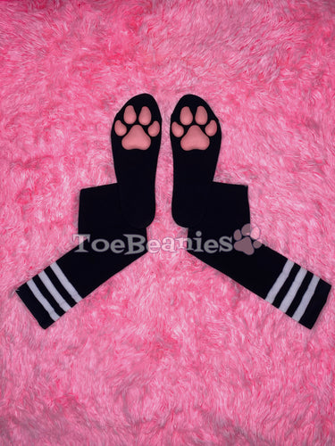 Black w/ White Striped Socks with Pink ToeBeanies