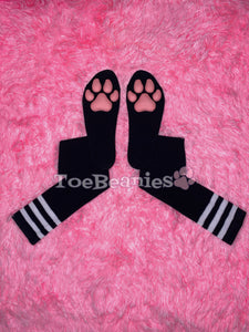 Black w/ White Striped Socks with Pink ToeBeanies