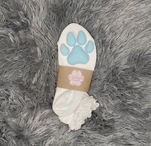 Load image into Gallery viewer, Blue Puppy ToeBeanies on Ankle High White Ruffle Socks