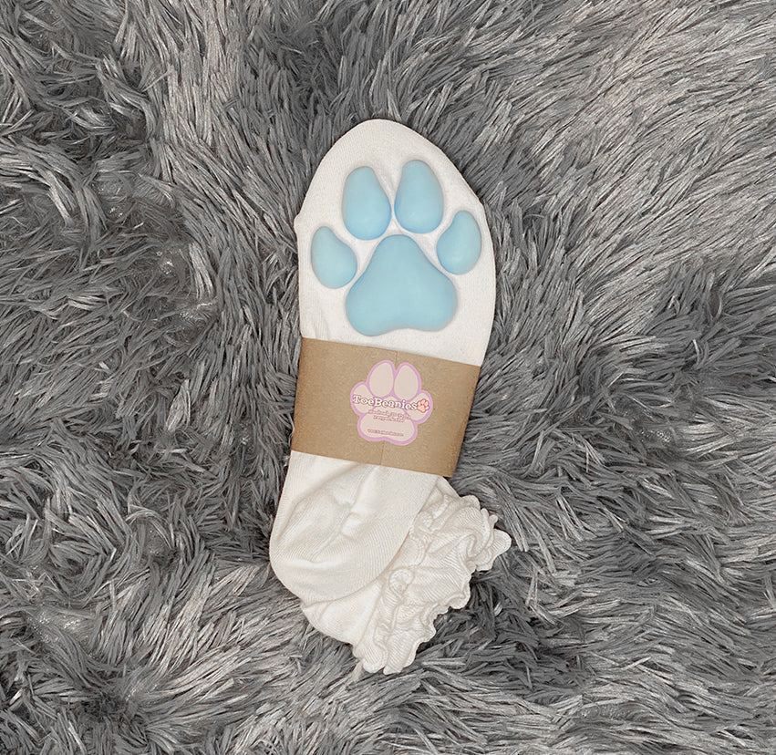 Blue Puppy ToeBeanies on Ankle High White Ruffle Socks
