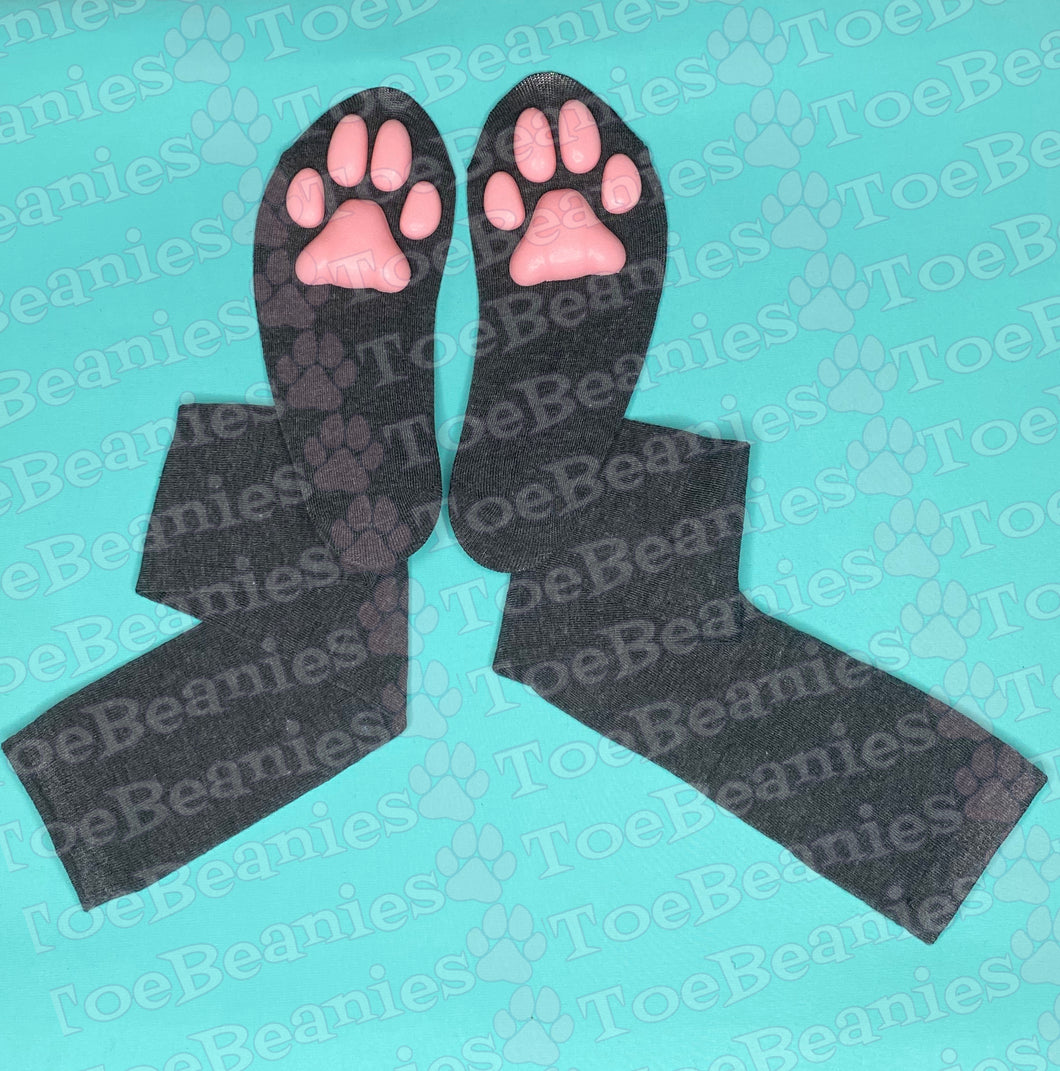 PREORDER Pink Kitten ToeBeanies on Solid Dark Grey Socks