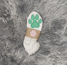 Load image into Gallery viewer, Seafoam Green Puppy ToeBeanies on Ankle High White Ruffle Socks