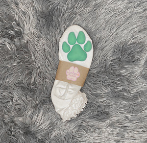 Seafoam Green Puppy ToeBeanies on Ankle High White Ruffle Socks