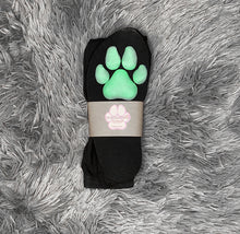 Load image into Gallery viewer, Seafoam Green Puppy ToeBeanies on Above the Knee Black Socks