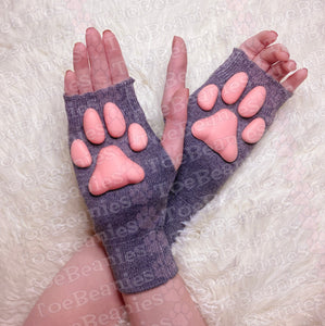 PREORDER ToeBeanies Pink Kitten Pawpads on Grey Mittens
