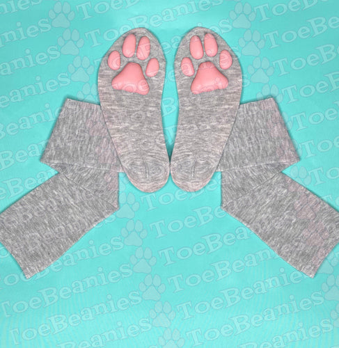 PREORDER Pink Kitten ToeBeanies on Light Grey Socks