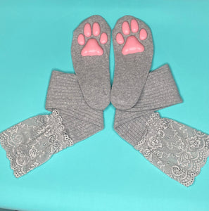 Pink Kitten ToeBeanies on Grey Socks w/ Lace