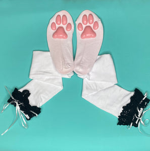 Pink Kitten ToeBeanies on White w/ Black Lace Socks