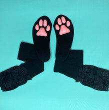 Load image into Gallery viewer, Pink Kitten ToeBeanies on Black Socks w/ Lace