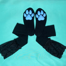 Load image into Gallery viewer, Blue Puppy ToeBeanies on Black Socks w/ Lace