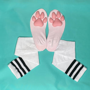 PREORDER Pink Puppy ToeBeanies on White w/ Black Striped Socks