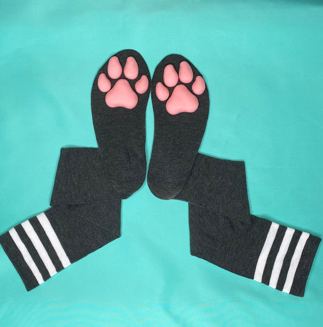 Pink Puppy ToeBeanies on Dark Grey w/ White Striped Socks