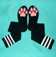 Load image into Gallery viewer, PREORDER Pink Puppy ToeBeanies on Black w/ White Striped Socks