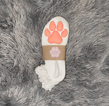 Load image into Gallery viewer, Pink Puppy ToeBeanies on Ankle High White Ruffle Socks