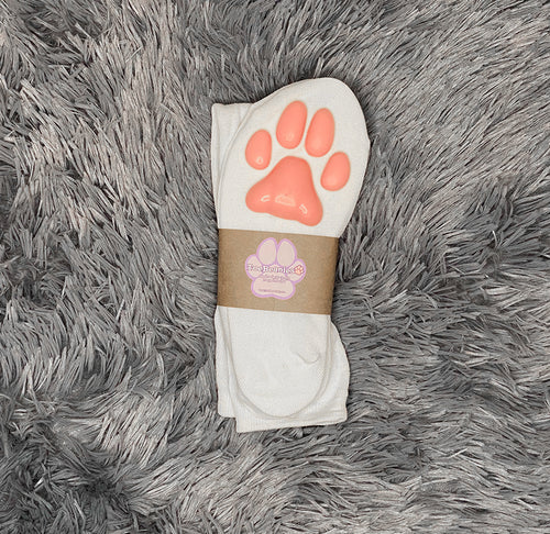 Pink Kitten ToeBeanies on Above the Knee White Socks