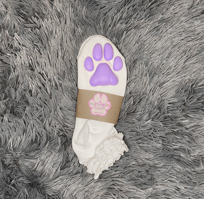 Purple Kitten ToeBeanies on Ankle High White Ruffle Socks
