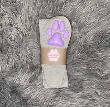 Load image into Gallery viewer, Purple Kitten ToeBeanies on Above the Knee Light Grey Socks