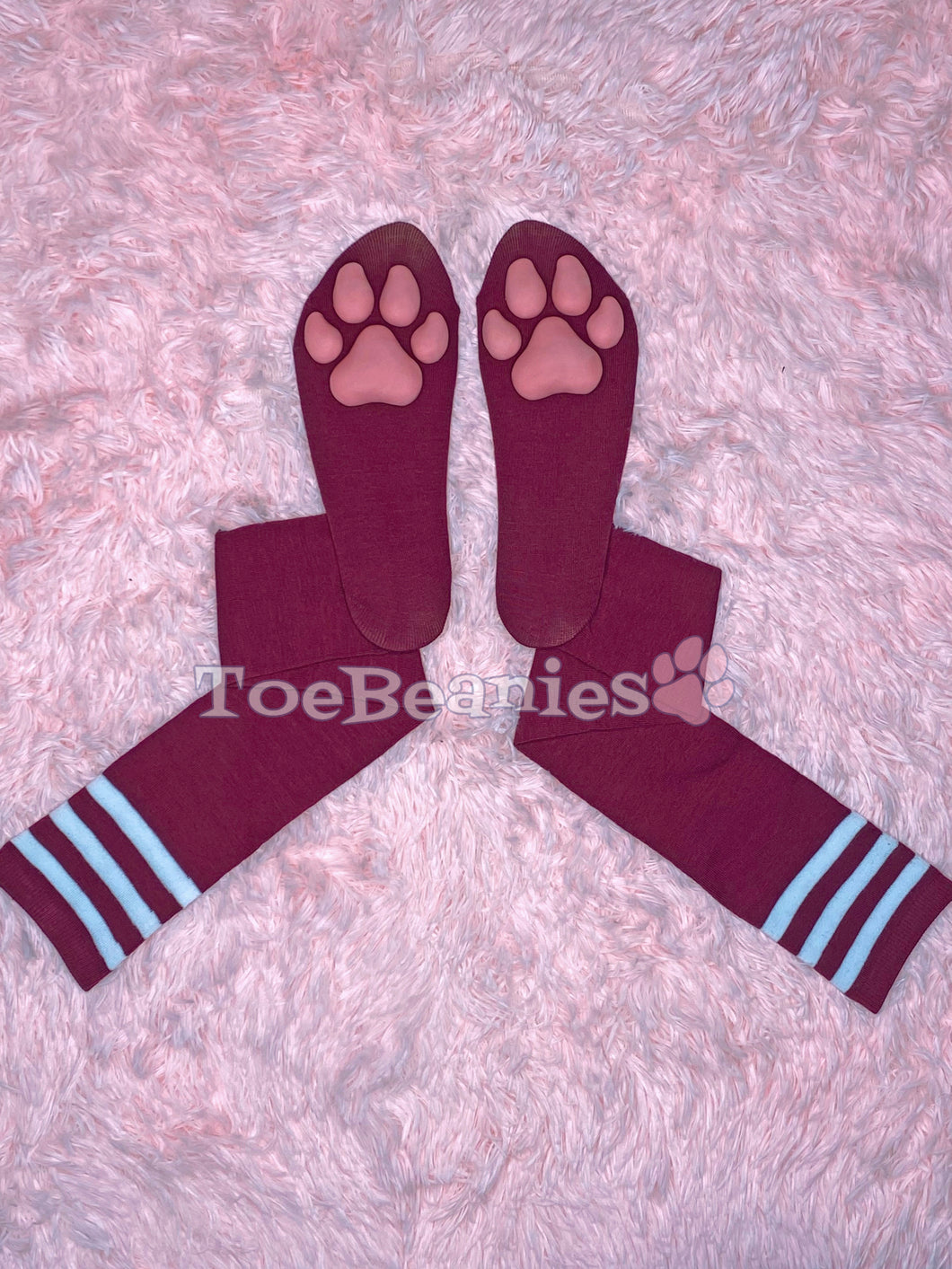 Maroon w/ White Striped Socks with Pink ToeBeanies