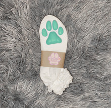 Load image into Gallery viewer, Teal Kitten ToeBeanies on Ankle High White Ruffle Socks