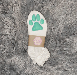 Teal Kitten ToeBeanies on Ankle High White Ruffle Socks