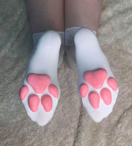 Pink Puppy ToeBeanies on Dark Grey w/ White Striped Socks