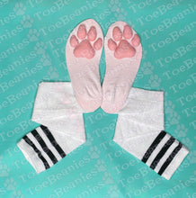 Load image into Gallery viewer, PREORDER Pink ToeBeanies on White w/ Black Striped Socks