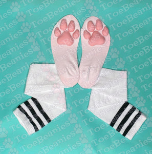 PREORDER Pink ToeBeanies on White w/ Black Striped Socks