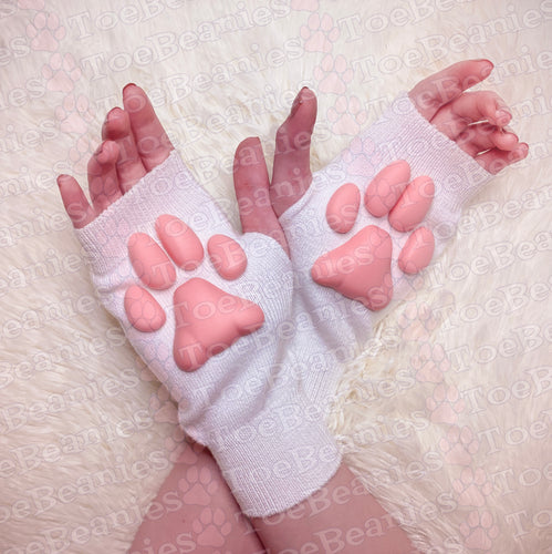 PREORDER ToeBeanies Pink Kitten Pawpads on White Mittens