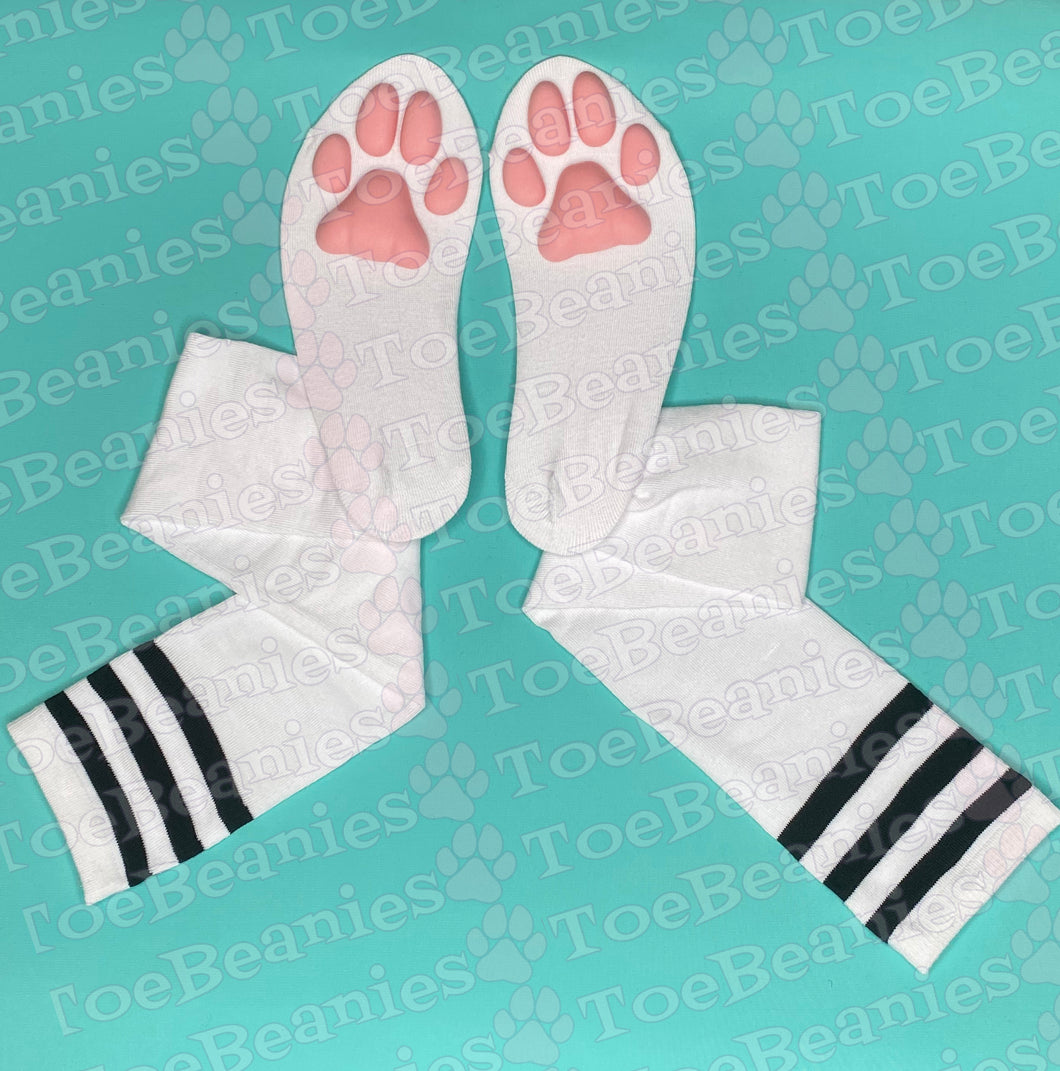PREORDER Pink Kitten ToeBeanies on White w/ Black Striped Socks