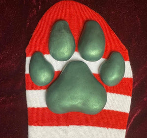 "Evergreen" ToeBeanies on Red and White Striped Socks